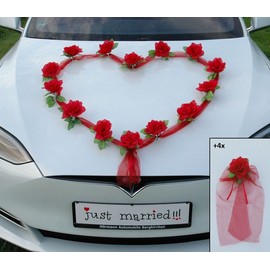 Organza Heart Car Decoration Wedding Car Decoration, Rose Decoration, Bride and Groom, Decorative Car Garland