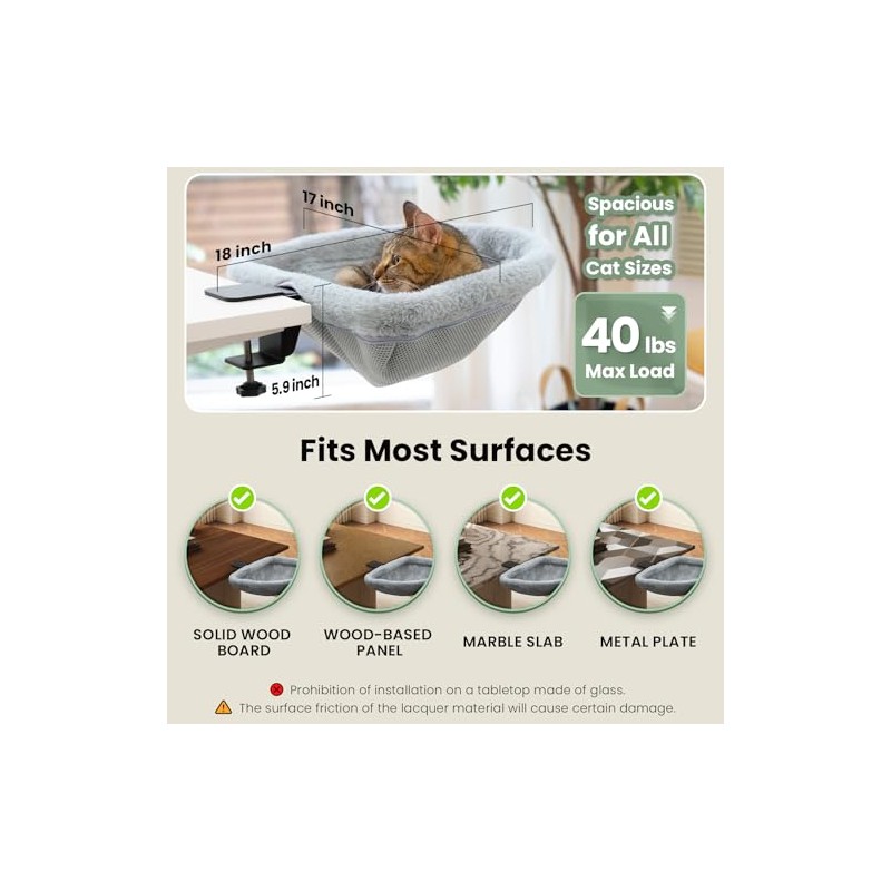 JUNSPOW Cat Desk Bed - One-Click Folding,Sunken Design & Space-Saving