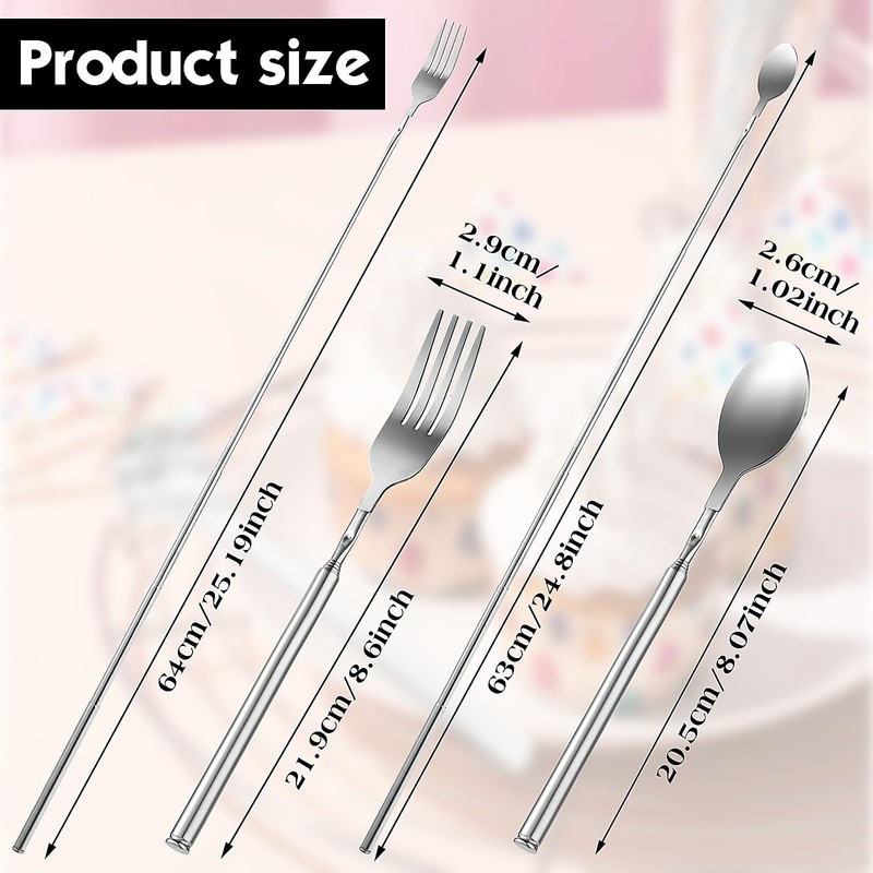 GEEHUA Extendable Fork Spoon, Telescopic Fork and Spoon Set, Stainless