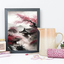 Landscape Diamond Painting Set, DIY 5D Diamond Painting Suitable for Adults and Children, Peach Blossom House Diamond Art Crafts, Chinese Style Home Wall Decor Gifts 30x40cm/12x16in