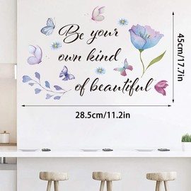 Inspirational Vinyl Wall Decal Quotes Be Your Own Kind of Beautiful Positive Saying Wall Sticker Butterfly Art Wallpaper Decor for Living Room Bedroom Office Bathroom Girl Home Decoration