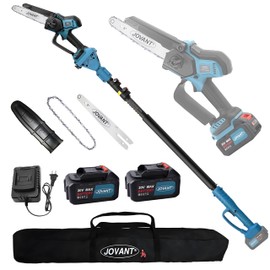 Jovant Cordless Pole Saw with 2 Max 20V*4Ah Batteries,8inch Chainsaw and Ploe tree trimmer.Electric Pole Saw and Branch cutter Battery Powered,15-Foot Reach for Tree Trimming and Pruning saw w/Bag