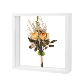 M METERXITY Dried Flower Frame, 8 x 8 Inch Wooden Dried Flower Photo Frame Double Acrylic Floating Frame for Tabletop/DIY/Handicrafts, Dried Flower Display Stand [White]