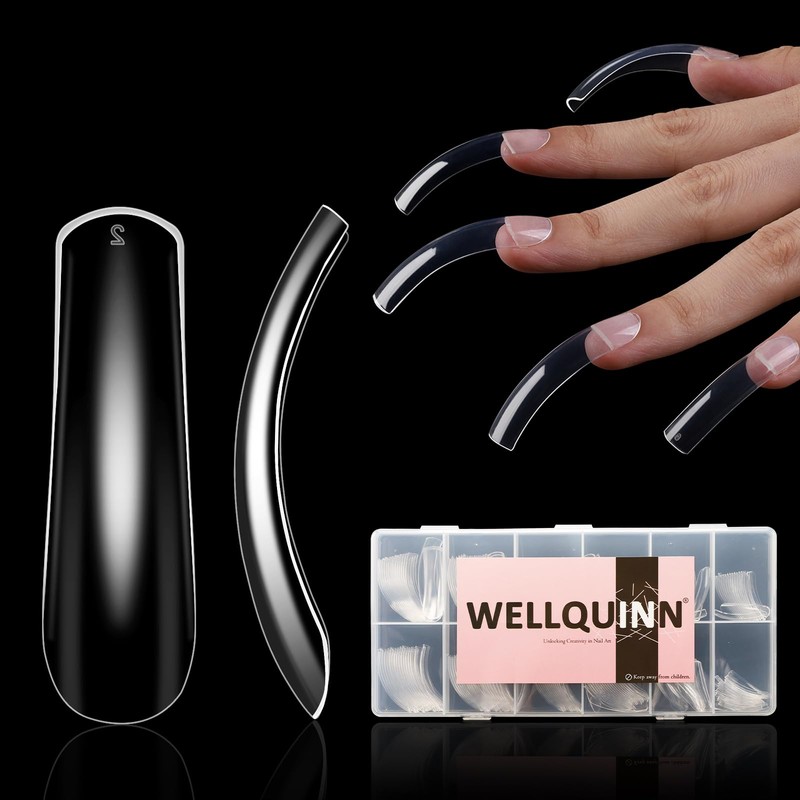 Uñas postizas cuadradas curvas Wellquinn, cobertura total, extra curvas, transparentes,