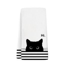 XYDEG Black Cat Gifts Hand Towels for Kitchen Bathroom Decor, Gifts for People Who Love Cats,Cute Waffle Weave Microfiber Dish Towels，16×24