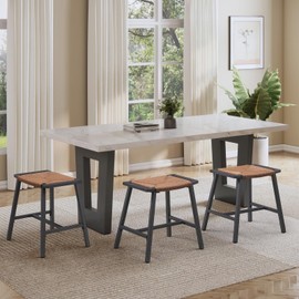 KAIRUITUCH 18" Stools Set of 2, Dining Table Height Chairs Short Stools, Backless Kitchen Saddle Small Stool for Island, Outdoor Brown Rope Weave Pattern Seat Black Metal Waterproof Powder Coat,818DDB