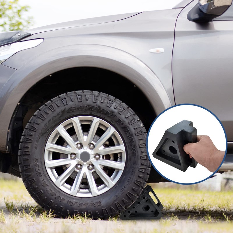 HOXWELL Solid Heavy Duty Rubber Wheel Chocks 4 Packs, Premium
