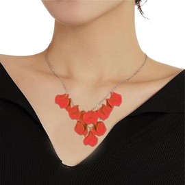 DEYOUM Flower Rose Petals Earrings Necklace Set for Women Trendy Romantic Matte Flower Rose Petals Floral Layered Earrings Necklace Seaside Summer Beach Party Jewelry Gifts Accessory (orange)
