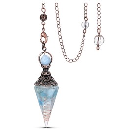 Jovivi Natural Aquamarine Healing Crystal Pendulums for Dowsing Divination 6 Facted Hexagonal Pointed Cone Resin Chip Stones Reiki Wicca Spritual Gemstone Chakra Energy Pendant with Chain