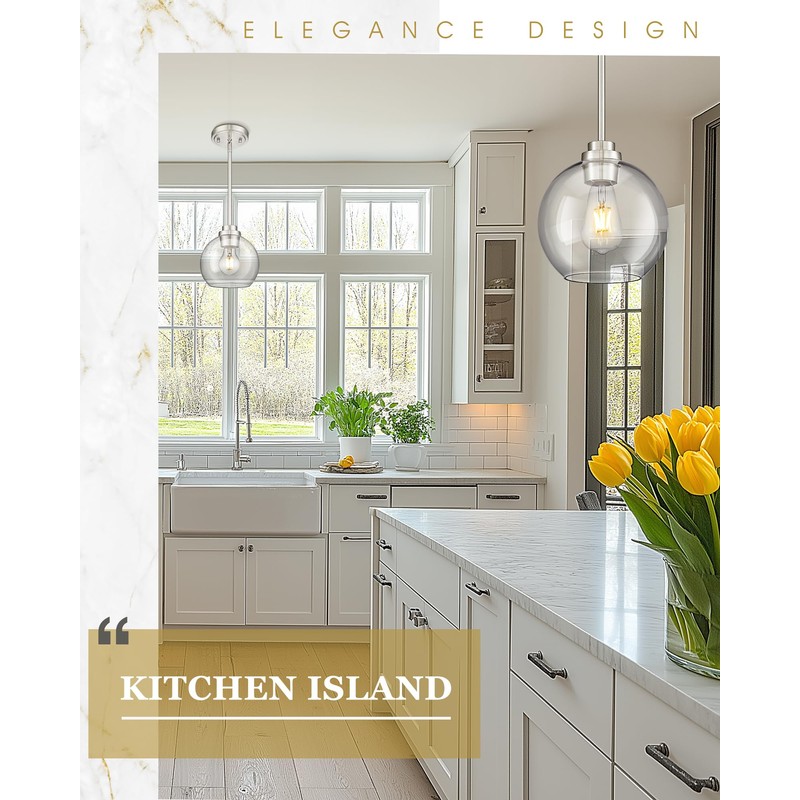 Audickic Pendant Lights Kitchen Island, 8" Brushed Nickel Pendant Light