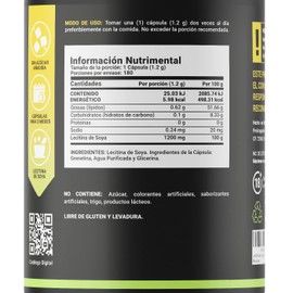 Lecitina de Soya de 180 Cápsulas blandas de 1200 mg. Ingredientes naturales. Soy Lecithin B Life.