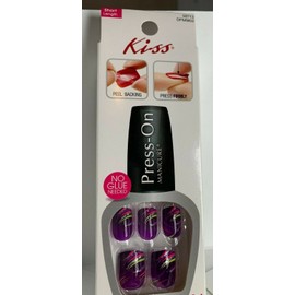 Kiss Press on Nails Manicure Short Dark Purple with multi color accents