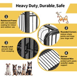 Dog Crate Heavy Duty, Escape Proof Dog Cage Kennel with Removable Tray for Large Dogs, Indoor Outdoor High Anxiety Crate with Lockable Wheels and 3 Doors