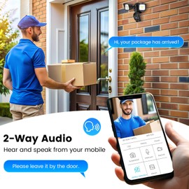 Electactic Floodlight Camera, HD WiFi Smart Outdoor Security Camera with 2160LM Flood Light, Motion Sensor, 2-Way Audio, 110dB Siren, Cloud & SD Storage, IP65 Waterproof, for Home Surveillance, Wired