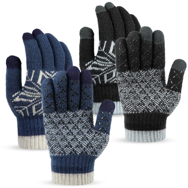 KUYOU Winter Gloves Men Women 2 Pair Warm Gloves Upgraded Touchscreen Fingers Anti-Slip Knit Glove with Fleece Lining