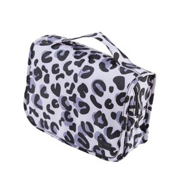 Periea 'Amelia' Travel Wash Bag, Travel Hanging Toiletry, Wash Bag, Bathroom Gym Toiletries for Men, Makeup Cosmetic Organiser for Women - Silver Leopard