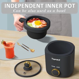 TOPWIT Rice Cooker Small, Mini Rice Cooker 2 Cups Uncooked, 1.2L Portable Rice Maker with Non-stick Coating, BPA Free, One Touch & Keep Warm Function, Grey