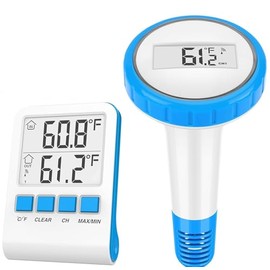 Efeng Wireless Floating Pool Thermometer with Indoor Hygrometer,Large LCD,IPX8 Waterproof Temperature Pool Thermometer Floating Easy Read for Swimming, Bathtubs,Fishbowl (White)