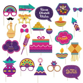 Crazy Night Diwali Decorations Photo Booth Props Centerpiece Happiness Funny Happy Diwali Party Decoration for Festival of Lights Party Hindu Party Supplies 25 Pcs