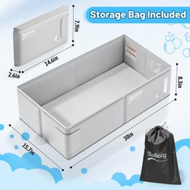 Henhecy Collapsible Baby Bathtub, Travel Bathtub for Toddler, Portable Foldable Tub for Kids, with Drain Plug, Non-Slip Base, No Assembly Required, Fits Ages 6M+(Waterproof Storage Bag Included)