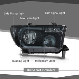 CHEDA Headlights w/o Bulbs Compatible with Toyota Tundra 07-13, Fit Toyota Sequoia 08-17 Smoke Lens Black Housing Clear Reflector Silver Bowl Trim Light Bar Headlamp Assembly Faros Conjunto De Faros