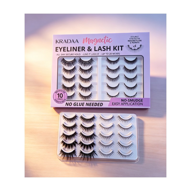 KRADAA MagneLash Pro Kit – 10-Pair Natural Magnetic Lashes with
