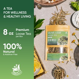 Olive Leaf Loose Tea – 8oz Size (Premium Dried Olive Loose Leaf Tea - 8 oz), Natural Extract Caffeine-Free Herbal Tea for Relaxation, Wallness with Smooth Taste