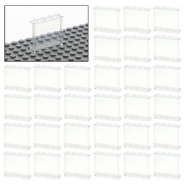 MALEKO Transparent Clear Window House Building Bricks, Classic Flat Plates Pieces and Parts Block Compatible with Major Brands (Clear 30pcs 1x4x3)