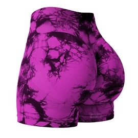 QOQ - Pantalones cortos de entrenamiento para mujer, sin costuras, pantalones cortos de gimnasio, cintura alta, levantamiento de glúteos, #6 Purple Pink, S