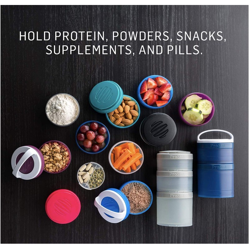 BlenderBottle ProStak ツイストアンドロックストレージジャー 拡張3パック 取り外し可能なハンドル付き ピンク