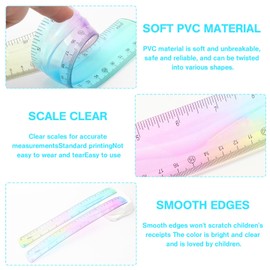 2 Pcs Flexible Ruler, 12 Inch Bendable Ruler for Kids, Soft Plastic Ruler, Kids Ruler for School, Gradient Colored Flex Ruler, Soft Ruler for Kids, Students Classroom with Centimeter and Inch