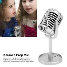 Vintage Microphone Props Model Retro Microphone Stage Table Decor for Kids Party Pretend Toy, Retro Microphone Props Model Vintage, Plastic Microphone (Silver)