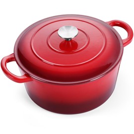 E-far 7QT Enameled Dutch Oven, Cast Iron Dutch Oven Pot with Lid for Cooking/Bread Baking/Braising/Roasting/Stewing, Heavy Duty Round Nonstick Cookware Safe for Induction & Oven - Red