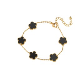 18K Gold Plated Multicolor Clover Lucky Bracelet for Women: Cute White/Black/Red/Green Link Bracelets, Trendy Jewelry Gifts for Women, one size, Stainless Steel, Cubic Zirconia