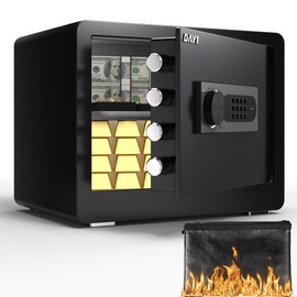 DAYI Safe Box, 1.4 Cubic Feet Home Safe with Fireproof Waterproof Bag, Security Safe Box for Money Cash Valuables, Digital Electronic Keypad, Dual Alarm System, Removable Shelf - D-35