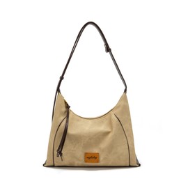 myfriday Casual Leather Hobo Bag for Women Lightweight Crossbody Tote Handbag with Distressed Finish ﻿ (Khaki)