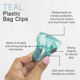 Cook with Color 6 Pc Chip Bag Clips with Magnet, Food Clips, Chip Clips, Small Bag Clips for Food Storage with Air Tight Seal Grip for Bread Bags, Snack Bags and Food Bags - (Teal)