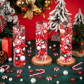 ZHWKMYP - 240 piezas de relleno de jarrón de Navidad, perlas de bastón de caramelo blancas y rojas, relleno de Navidad, perlas de imitación flotantes para decoración de mesa del hogar