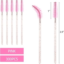 Tbestmax 300 pinceles desechables para pestañas, rímel, maquillaje, aplicadores, para extensiones de pestañas y cejas, mango colorido, color rosa.