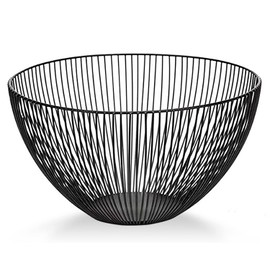 IBWell Wire Fruit Basket Fruit Bowl Kitchen Fruit Basket Stand Fruit Bowls for the Counters Metal Fruit Bowl (Round) (Black)