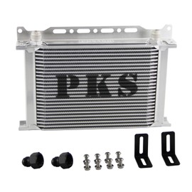 PKSABB 25 Row Oil Cooler Mounting Bracket Kit 10AN Stacked Plate Engine Oil Cooler Aluminium Transmission Oil Cooler Silver British Radiator with 2Pcs Fittings AN10(7/8"-14 UNF) to AN8(3/4"-16 UNF)