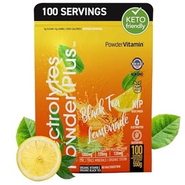 PowderVitamin Electrolytes Powder Plus (100 porciones) Limonada de té negro, electrolitos en polvo, cetogénico, cero calorías, 0 azúcares, sin...     