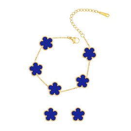 JIEMUCHU - Juego de pulsera de trébol de cuatro hojas de acero inoxidable chapado en oro para mujer, 1.3cm*1.3cm, Oro amarillo, Sin piedra preciosa