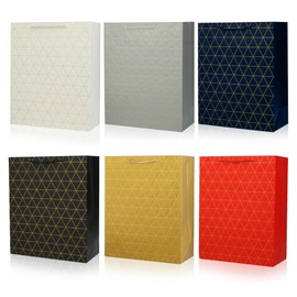 Pineraap 12 Pack Gift Bags with Handles, Medium Size 12.6x10.2x3.9 Inch, Business Gift Bags with Elegant Stripes Gold Foil Stripes for Professionals Parties Corporate Events Retirement Graduation