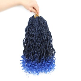 Wavy Senegalese Twist Crochet Hair For Women 18 Inch 10 Packs Senegalese Twist Crochet Twists Pre Looped Twist Hair With Curly Ends(18 Inch,1B/BLUE)