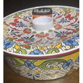 IL MULINO NEW!!! MELAMINE Spanish Tile Floral Tortilla Bowl w/ Lid 9” Red Blue