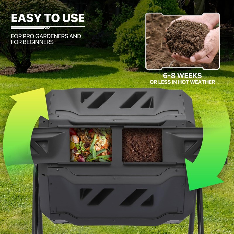 MoNiBloom 43 Gallon Compost Tumbler, Outdoor BPA Free Large Dual