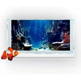 Dtekoj 30X18IN Blue Sea Floor Aquarium Background, Natural Underwater World 3D Effect Fish Tank Decorations Background, Art Terrarium Background with 8 EVA Double-Sided Tape
