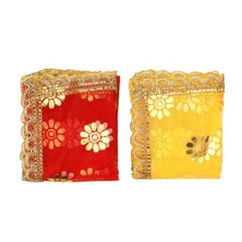set of 2 Chunari Pooja Chunar Netted Cloth (Size:- 42 Inches X 21 Inches)Pooja Chunni Chunar MATA Ki Chunri for Statue Chowki Aasan Mat for Indian Traditional Festival New year Decoration (Red,Yellow)