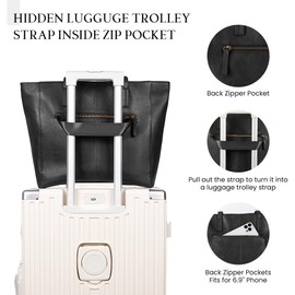 befen Genuine Leather Work Tote Bags For Women Large Tote Bag With Zipper Black Real Leather Purse With Compartment Vintage Handbags Womens Designer Shoulder And Handbags For Travel Everyday